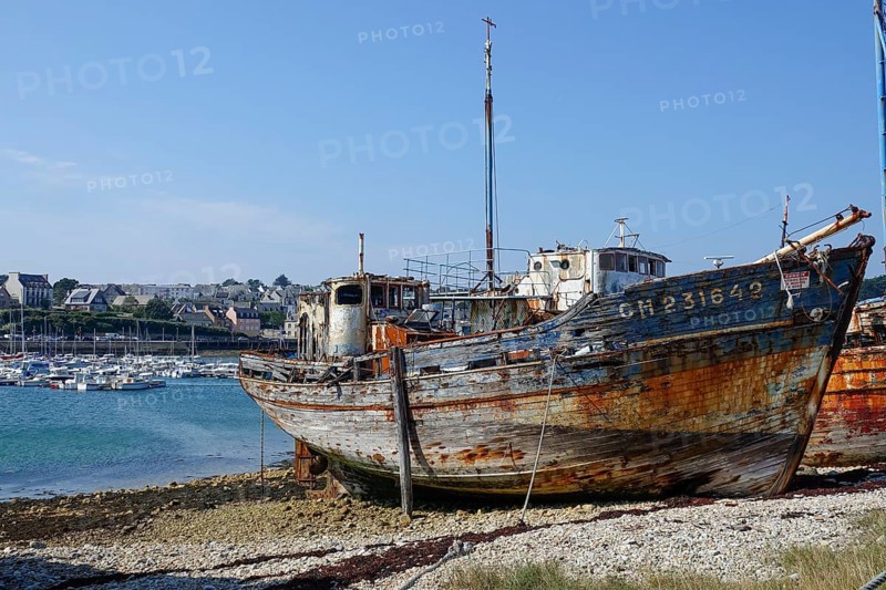 Shipwrecks ship graveyard in the port of Camaret-sur-Mer on the Crozon peninsula