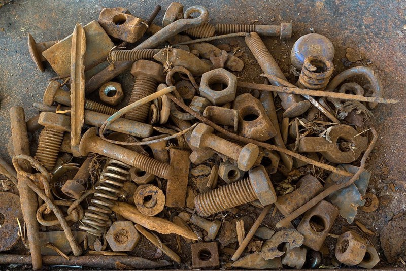 Rusty threaded screws and nuts