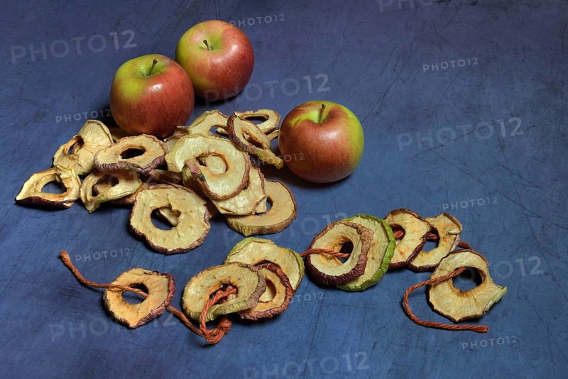 Dried apple rings on string