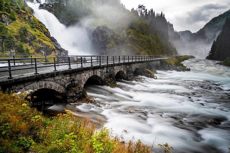 Stone bridge at Latefossen waterfall