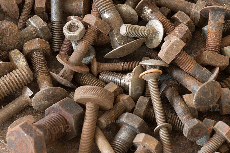 Rusty threaded screws and nuts
