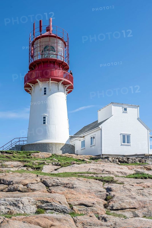 Red-white Lindesnes lighthouse