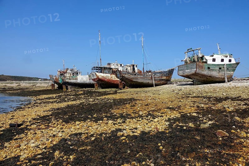 Shipwrecks ship graveyard in the port of Camaret-sur-Mer on the Crozon peninsula