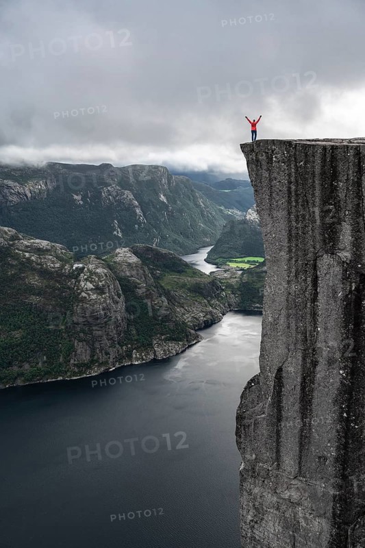 Single person on rock plateau