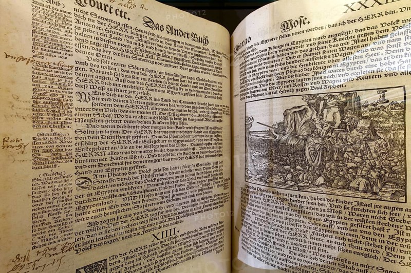 Luther Bible from 1545 at Wartburg Castle with handwritten annotations by Martin Luther