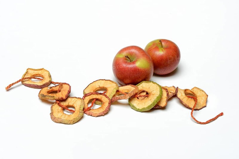 Dried apple rings on string