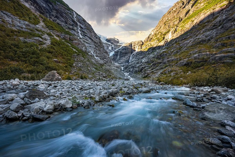 Kjenndalsbreen glacier with glacier river