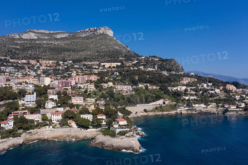 Aerial view of the coast of Cap d'Ail with Cap Rognoso