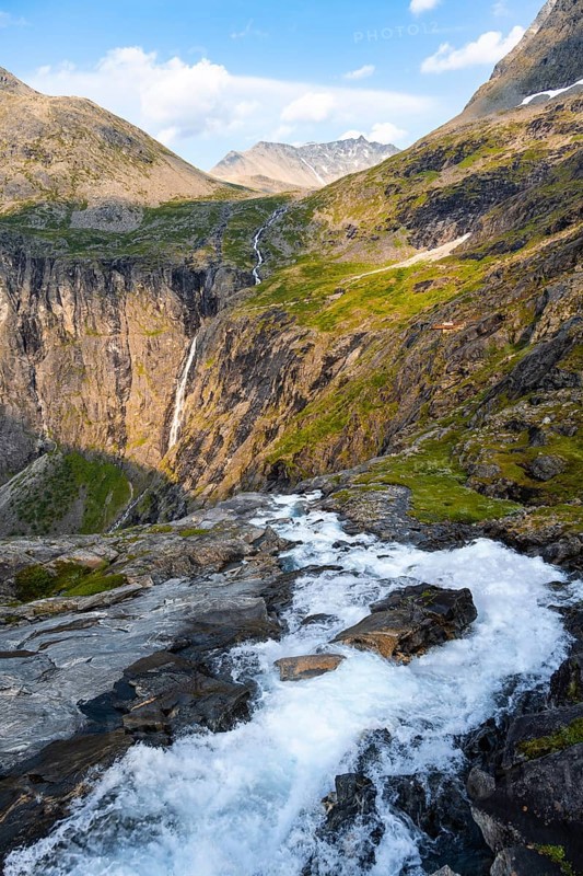 Stigfossen waterfall by the mountain road Trollstigen