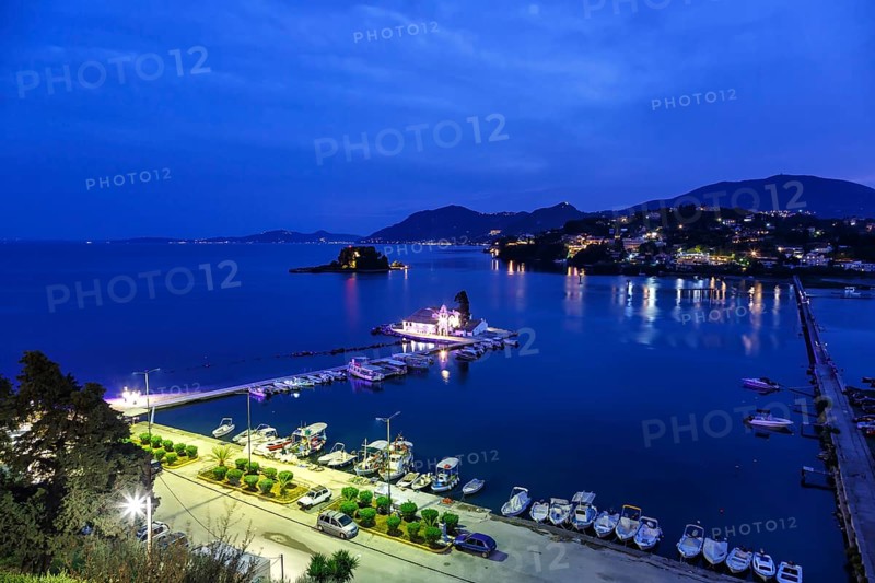 Corfu Vlachernon Vlacherna evening church Kanoni island trip sea Mediterranean boat