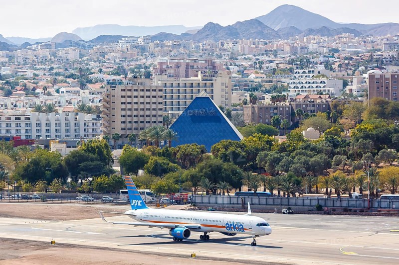 An Arkia Boeing 757-300 aircraft with registration number 4X-BAU at Eilat Airport