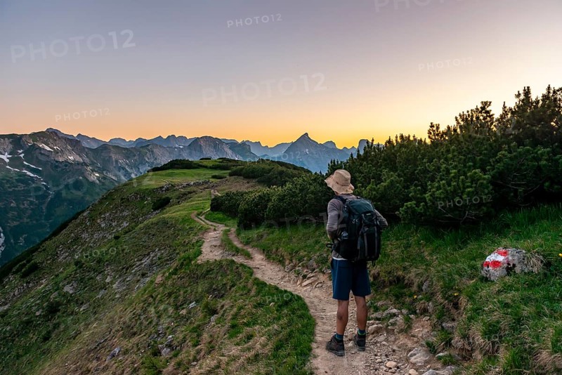 Hiker on hiking trail at Baerenkopf