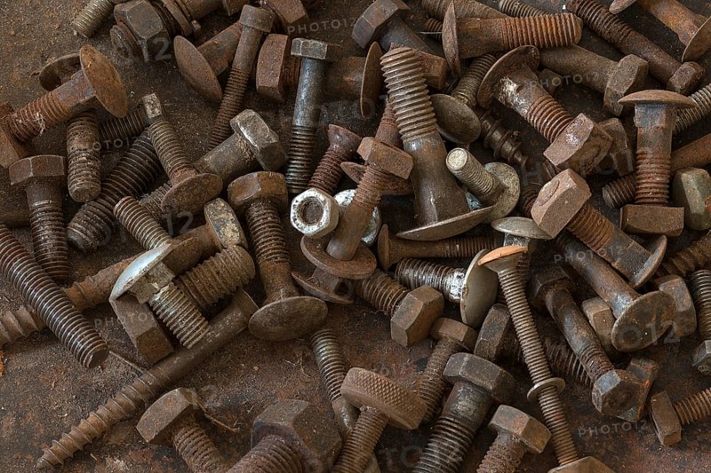 Rusty threaded screws and nuts