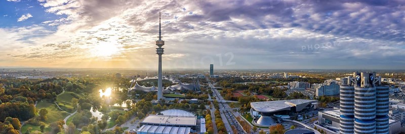 Munich Olympic Park Panorama BMW World Headquarters Skyline Aerial View City Architecture Travel