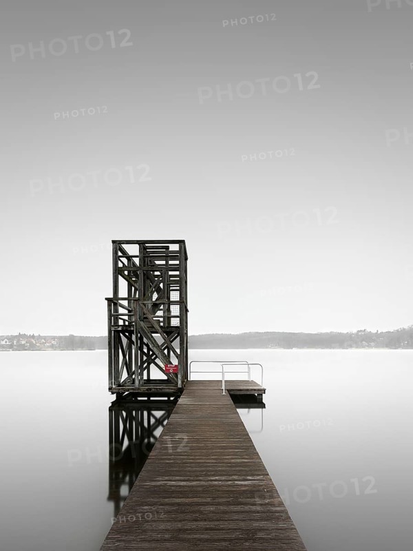 A wooden jumping tower at the Schermuetzelsee near Buckow in Brandenburg