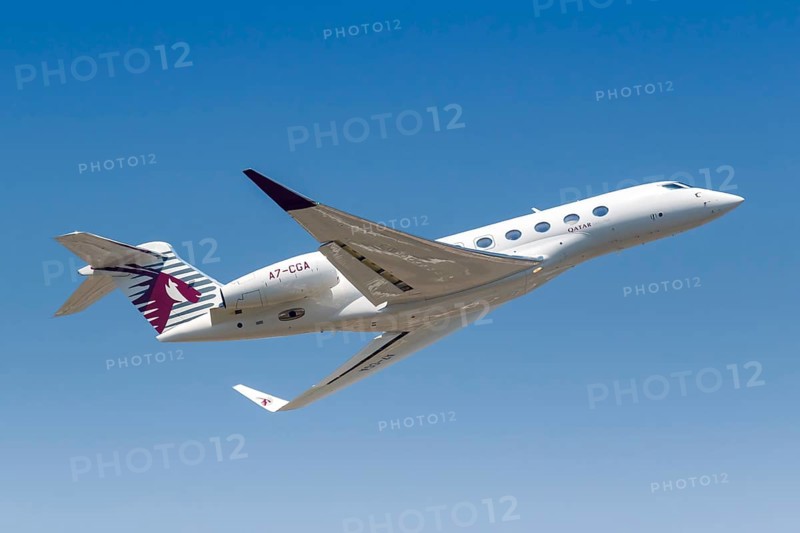 A Qatar Executive Gulfstream G650ER aircraft with registration number A7-CGA at Hong Kong Airport