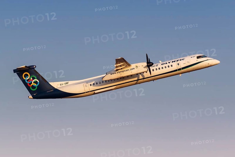 A Bombardier DHC-8-400 aircraft of Olympic Air with registration number SX-OBF at Athens Airport