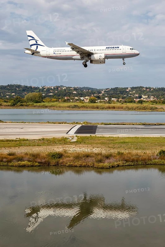 An Airbus A320 aircraft of Aegean with registration number SX-DGB at Corfu Airport