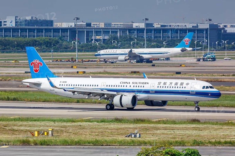 An Airbus A321neo aircraft of China Southern Airlines with registration number B-303W at Guangzhou airport