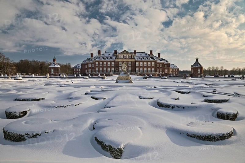 Snowy Venus Island with Nordkirchen Castle in winter