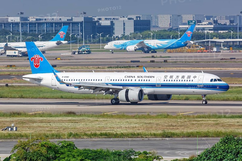 An Airbus A321neo aircraft of China Southern Airlines with registration number B-8380 at Guangzhou Baiyun Airport