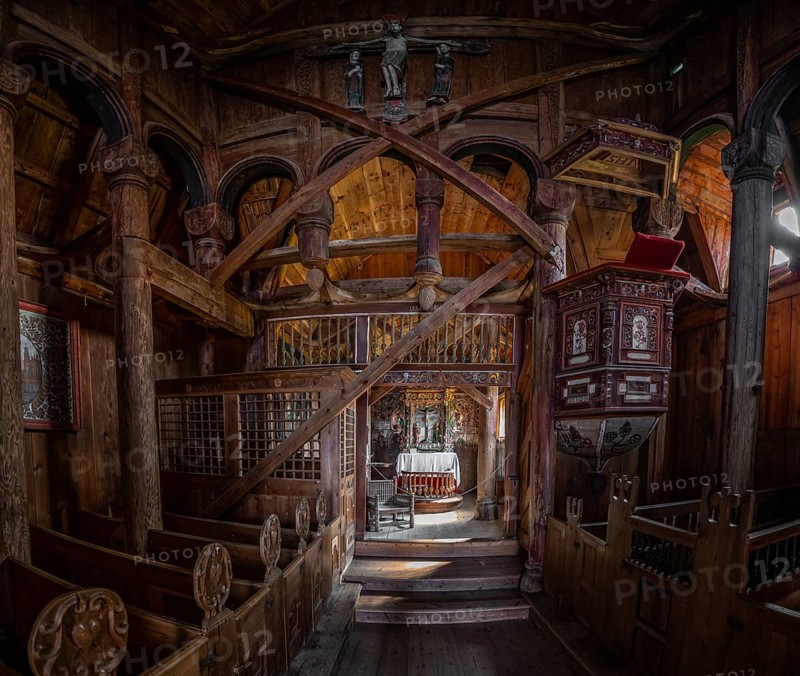 Interior and altar of the Urnes Stave Church