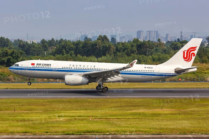 An Airbus A330-200 aircraft of Air China with registration number B-5932 at Chengdu Airport