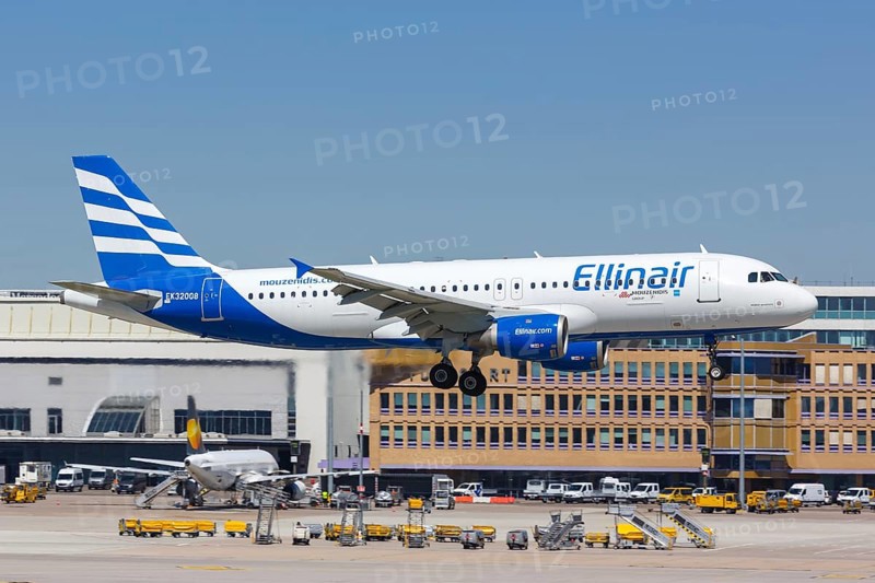 An Airbus A320 of Ellinair with registration number EK32008 at Stuttgart Airport