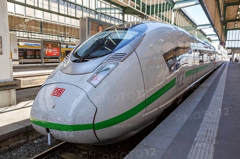ICE 3 Velaro D train multiple unit locomotive green power in Stuttgart station