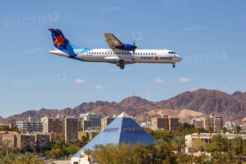 An Israir ATR 72-500 aircraft with registration number 4X-ATI lands at Eilat Airport