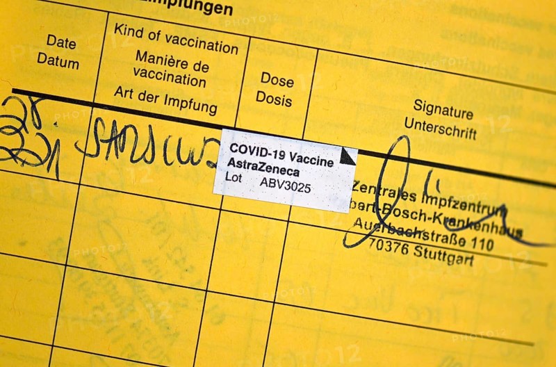 Vaccination certificate after vaccination with AstraZeneca against Covid-19