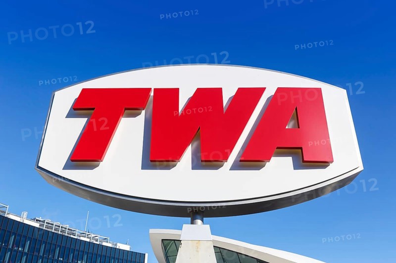 TWA logo at the hotel terminal at New York John F Kennedy