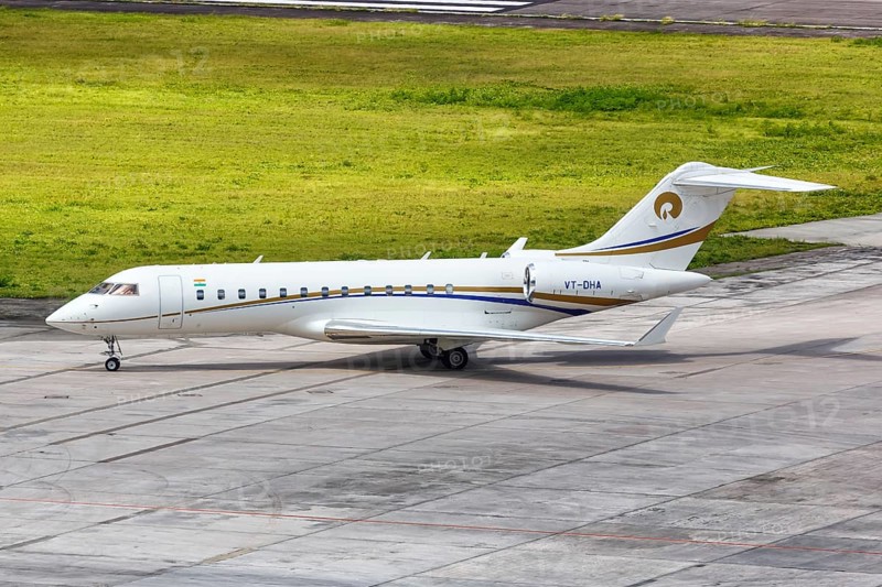 A private Bombardier Global Express BD-700-1A10 with registration VT-DHA at Mahe Airport