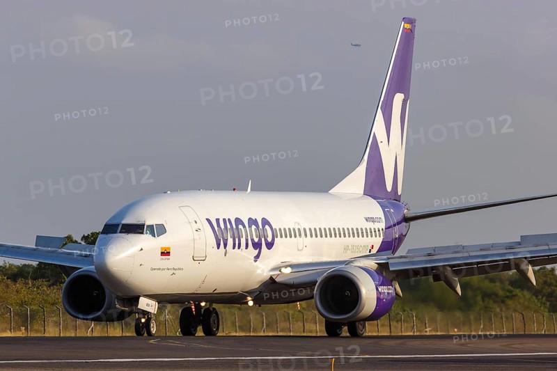 A Wingo Boeing 737-700 aircraft with registration C-GTQG at Cartagena Airport