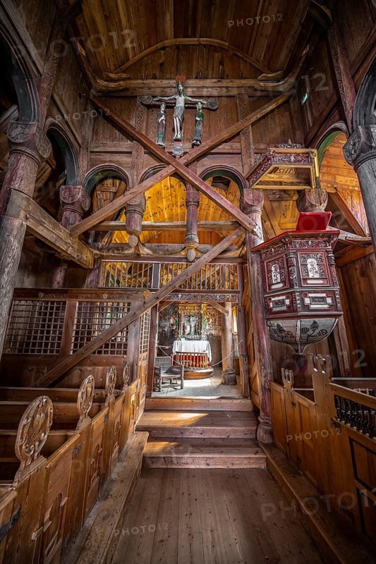 Interior and altar of the Urnes Stave Church