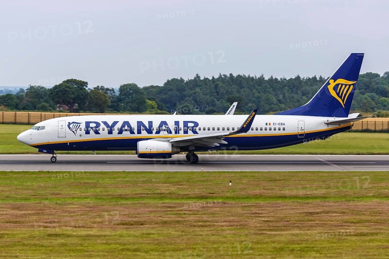 A Ryanair Boeing 737-800 aircraft with registration number EI-EBA at London Airport