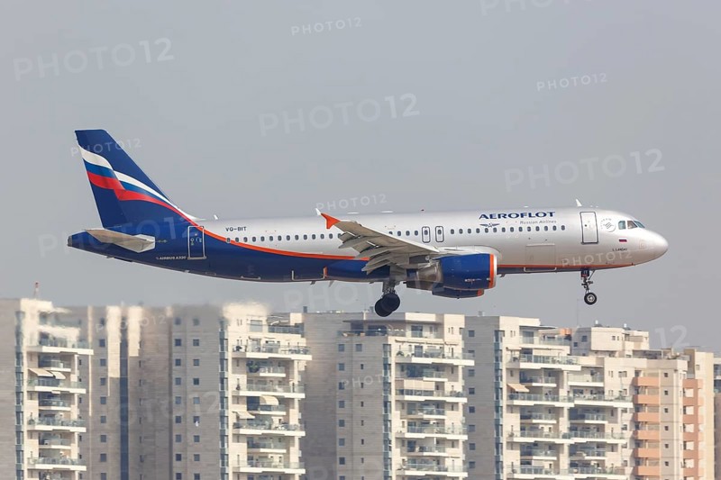 An Airbus A320 aircraft of Aeroflot with registration VQ-BIT at Tel Aviv Airport
