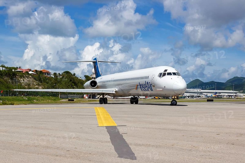 A McDonnell Douglas MD-83 of Insel Air with the registration PJ-MDF at the airport of St. Maarten