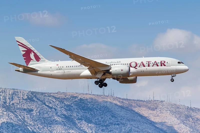 A Qatar Airways Boeing 787-8 Dreamliner with registration number A7-BCR at Athens Airport
