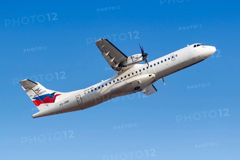 An ATR 72-500 aircraft of Sky Express with registration SX-ONE at Athens Airport