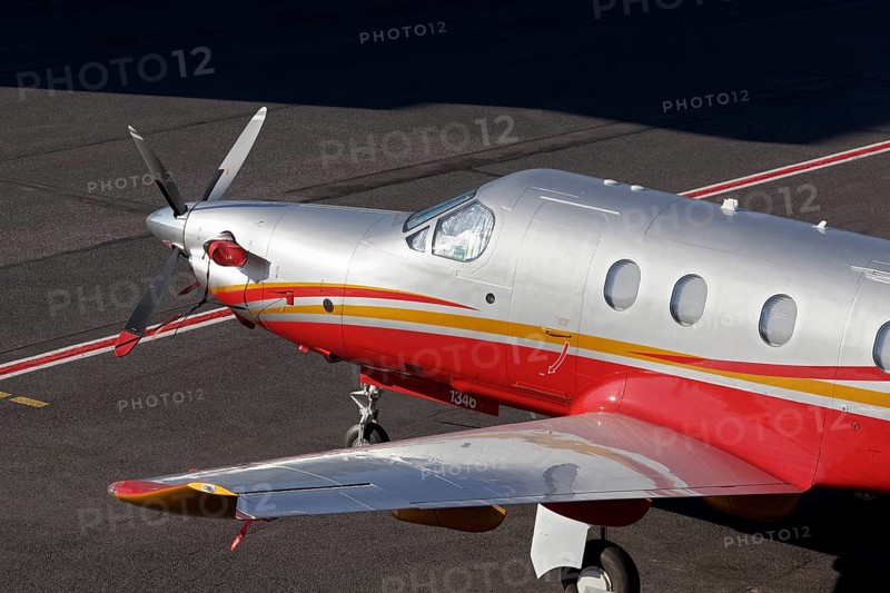 Pilatus PC-12/47E single-engine turboprop business jet at the Jet Aviation Executive Terminal