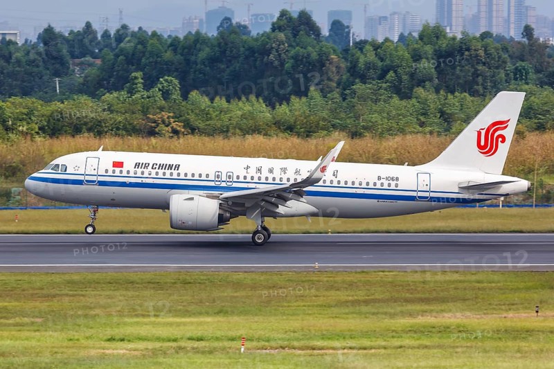 An Air China Airbus A320neo aircraft with registration number B-1068 at Chengdu Airport