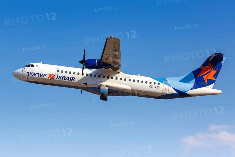 An Israir ATR 72-500 aircraft with registration number 4X-ATI at Eilat Airport