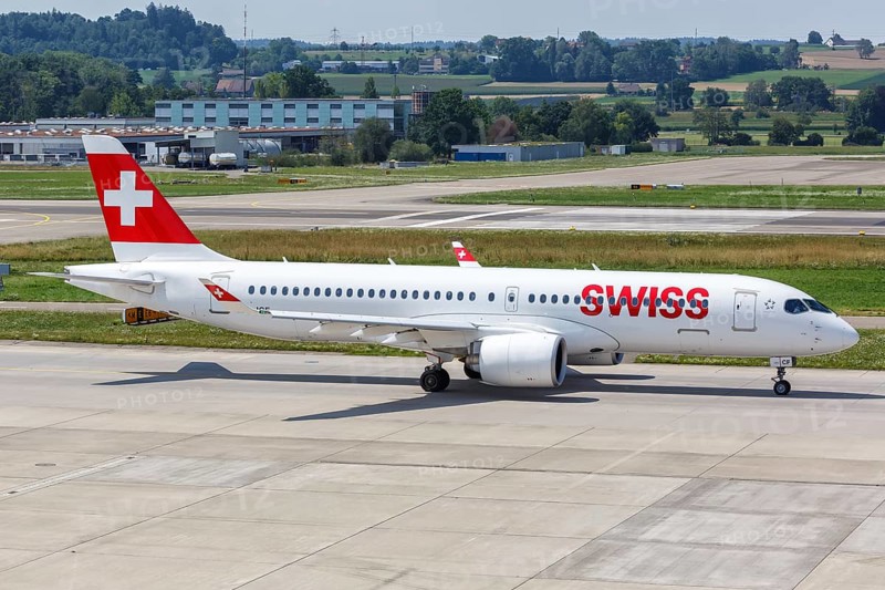 An Airbus A220-300 aircraft of Swiss with the registration HB-JCF at Zurich airport