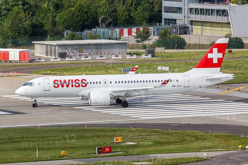 An Airbus A220-300 aircraft of Swiss with the registration HB-JCT at Zurich Airport