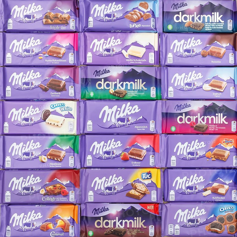 Milka chocolates different varieties wallpaper square