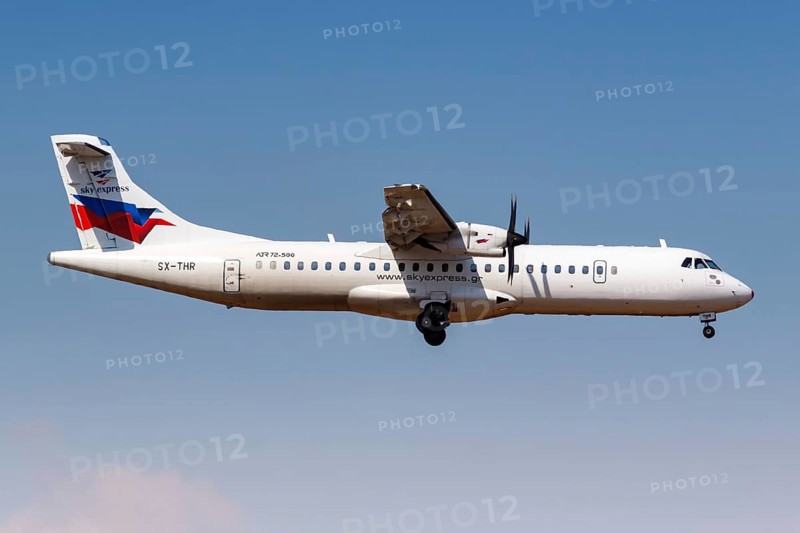 An ATR 72-500 aircraft of Sky Express with registration number SX-THR at Athens airport