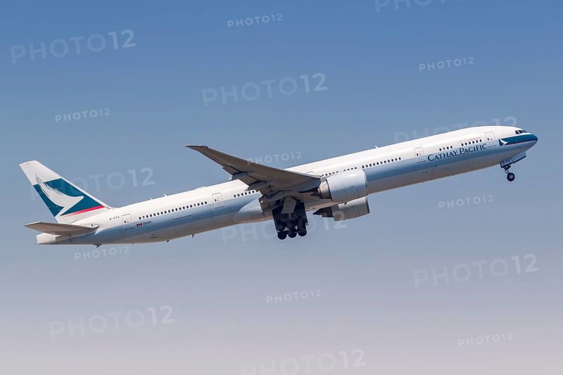 A Cathay Pacific Boeing 777-300ER aircraft with registration B-KPA at Hong Kong Airport