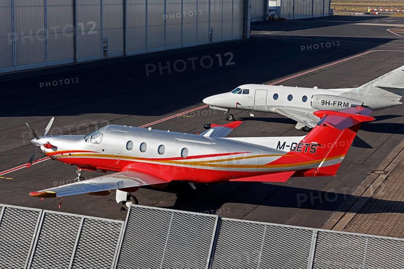 Pilatus PC-12/47E single-engine turboprop business jet at the Jet Aviation Executive Terminal