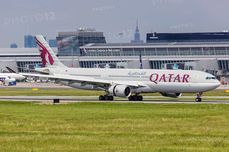 An Airbus A330-300 aircraft of Qatar Airways with registration number A7-AEA at Warsaw Airport